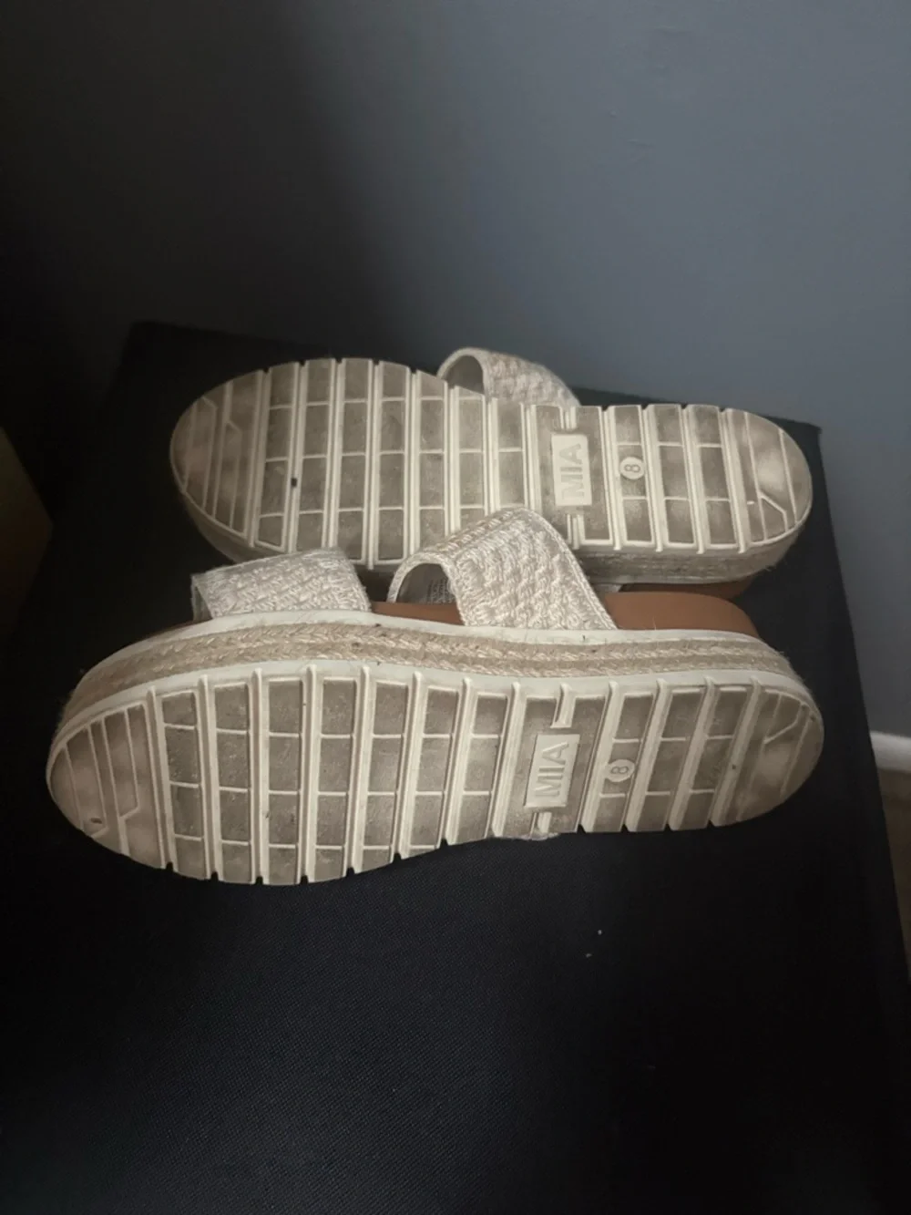 MIA White and Tan Crochet Double-Strap Slide Sandals - Picture 3 of 3